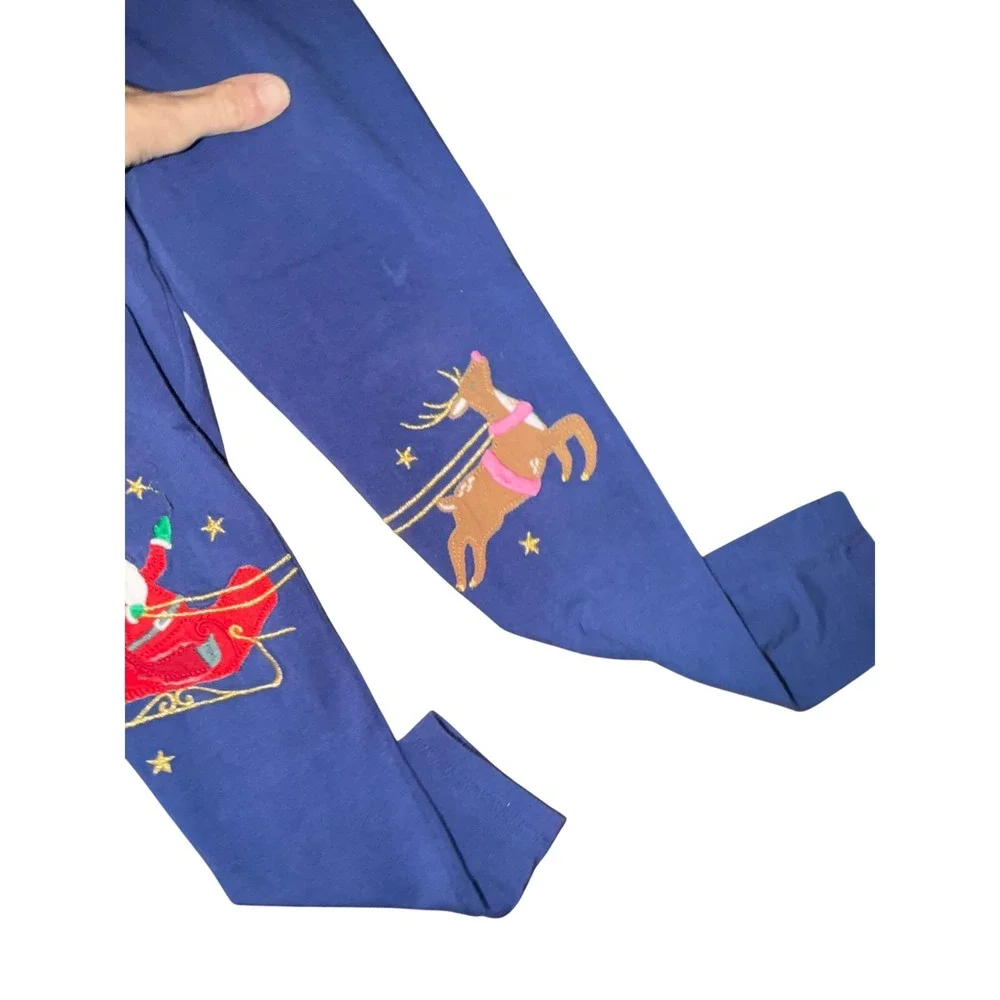 Mini Boden Blue Christmas Leggings Santa Reindeer Holiday Kids 6/7 - Picture 2 of 5